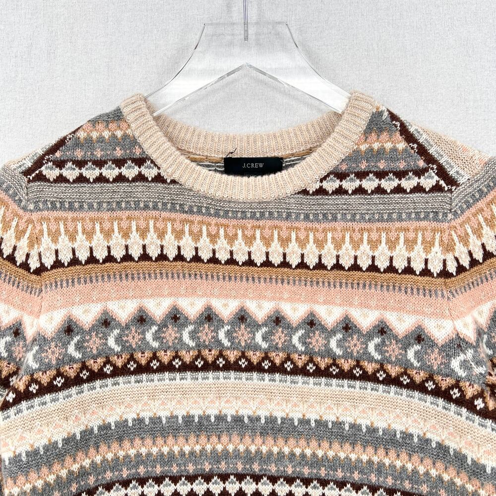 J CREW Fair Isle Cropped Crewneck Sweater Womens XS Cream Gray Brown Wool Blend - Picture 5 of 14